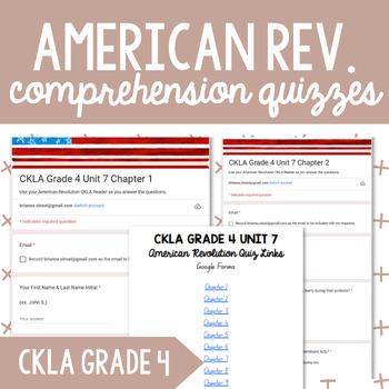 Preview of CKLA Grade 4 Unit 7 American Revolution: Comprehension Quizzes {Digital}