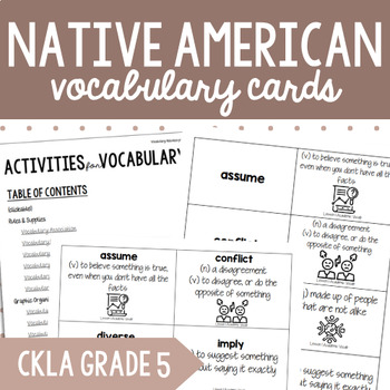 Preview of CKLA Grade 5 Unit 8 Native Americans Vocabulary Cards: Match, Define & Game
