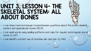 Preview of CKLA Unit 3, Lesson 4: The Skeletal System- All About Bones
