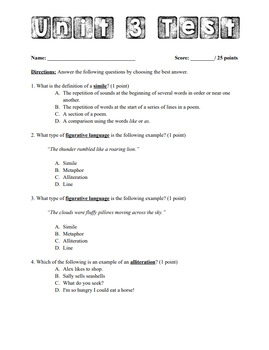 Preview of CKLA Unit 3- Poetry End of Unit Test