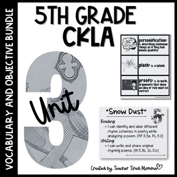 Preview of 5th Grade- CKLA Vocabulary and Objectives *Bundle* Unit 3: Poetry