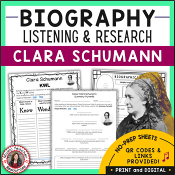 Preview of Women's History Month Music Lesson Activities & Bulletin Board - CLARA SCHUMANN
