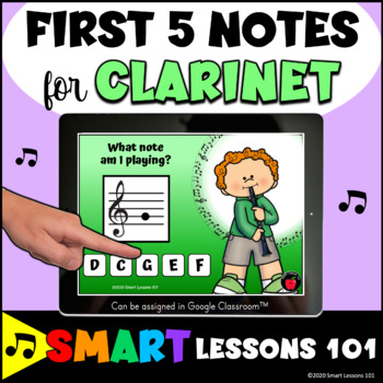 Preview of CLARINET First Five Notes BOOM CARDS™ Beginner Band Music Note Game Clarinet