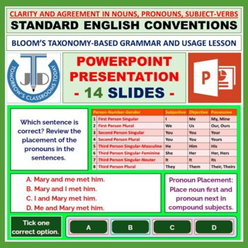 Preview of CLARITY AND AGREEMENT IN NOUNS, PRONOUNS, SUBJECT-VERBS: POWERPOINT PRESENTATION