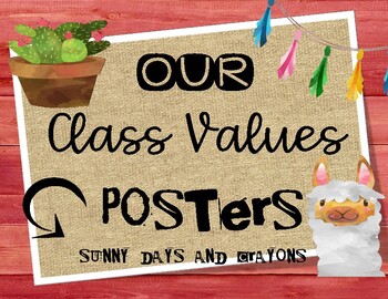 Preview of CLASS VALUES POSTERS LLAMA AND CACTI / VALUES / GOALS