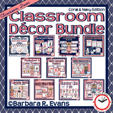 CLASSROOM DECOR BUNDLE Coral and Navy Theme Back to School