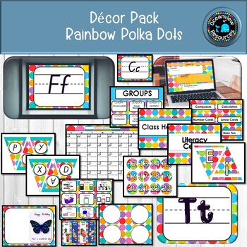 Preview of CLASSROOM DECOR I RAINBOW POLKADOT I labels, signs, posters and charts