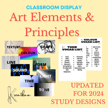 Preview of CLASSROOM DISPLAY - Art Elements (WITH Vocabulary Lists) UPDATED FOR 2024!