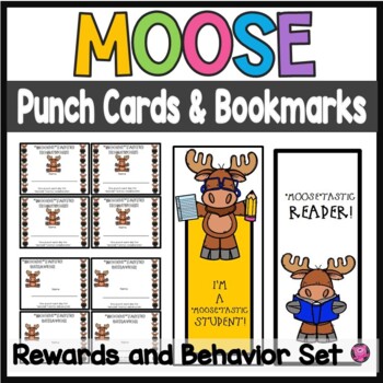Preview of Book Markers Behavior Rewards and Homework Tracking Cards MOOSE Theme