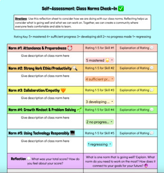 Preview of CLASSROOM NORMS/RULES BEHAVIOR MANAGEMENT SELF-REFLECTION CLASS RESET
