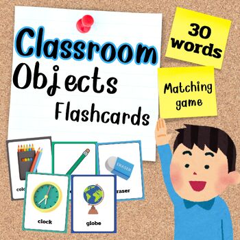 Preview of CLASSROOM Objects flash cards for back to school, classroom decor, vocabulary
