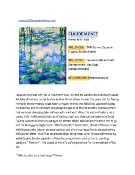 Preview of CLAUDE MONET LESSONS