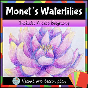 Preview of CLAUDE MONET WATERLILY Impressionist Art lesson with VIDEO guides 3rd-5th grade