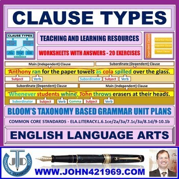 Preview of CLAUSE TYPES: 19 WORKSHEETS WITH ANSWERS
