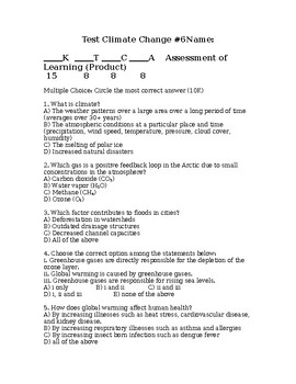 Preview of CLIMATE CHANGE SCIENCE TEST Greenhouse Gases Test Greenhouse Effect Acid Rain #6