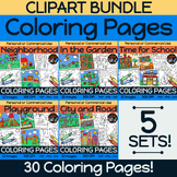 CLIPART BUNDLE - Themed Coloring Pages COMMERCIAL USE Easy