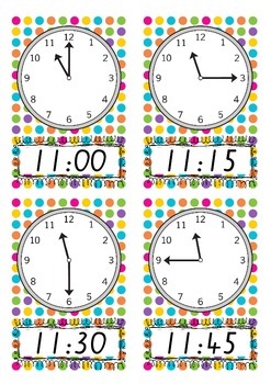CLOCKS Teaching time to the hour, half hour, quarter hour posters or ...