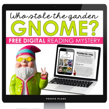 Preview of Close Reading Digital Mystery Inference Activity - Who Stole the Garden Gnome?