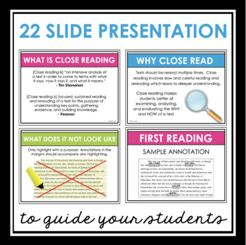 Close Reading Annotation Lesson - Presentation & Annotating Passage  Assignment