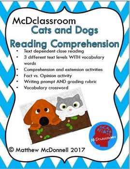 Preview of CLOSE READING Text Dependent Questions - Cats and Dogs