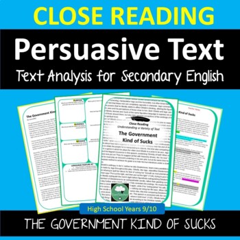 Preview of CLOSE READING Worksheet PERSUASIVE TEXT English Comprehension THE GOVERNMENT