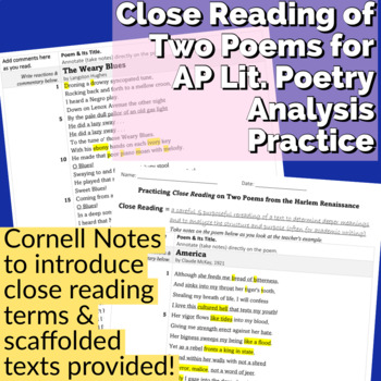 Preview of CLOSE READING & Writing for Pre-AP POETRY ANALYSIS! *Two Poems + Cornell Notes!*