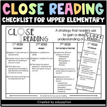 Preview of CLOSE Reading Checklist