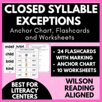 Preview of CLOSED SYLLABLE EXCEPTIONS | Flashcards, Anchor Chart and Worksheets