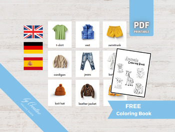 Preview of CLOTHES • 33 Montessori Cards • Clothing Image Cards • German English Spanish