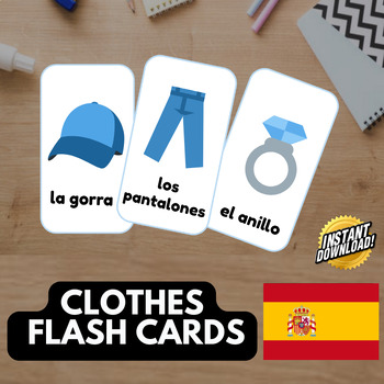 Preview of CLOTHES SPANISH Edition (35 emoji pictures) • Montessori Cards • Flash Cards
