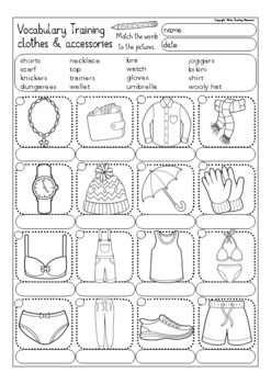 CLOTHES vocabulary worksheets for ESL / English beginners English primary  school