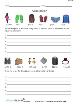 Preview of CLOTHING AND SHOPPING ACTIVITIES, VERBS (ITALIAN)