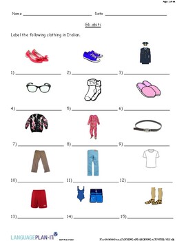 Preview of CLOTHING AND SHOPPING ACTIVITIES, VOCAB (ITALIAN)