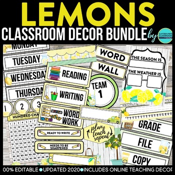 Preview of LEMON Classroom Decor Bundle Theme Editable zest modern farmhouse citrus bright