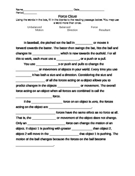 worksheets cambridge grade science 3 CLOZE Forces over Mrs Pay  Teachers by Closet Cs reading