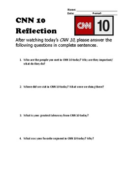 Preview of CNN 10 Simple Written Reflection