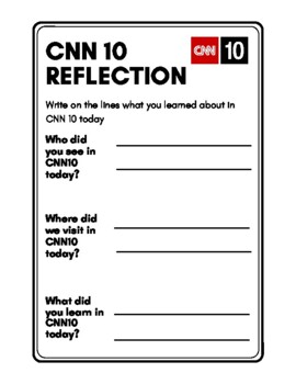 Preview of CNN 10 student reflection worksheet