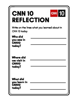 CNN 10 student reflection worksheet by Teacher in awetism | TPT