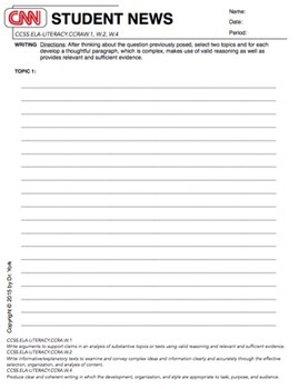 CNN Student News Daily Worksheet by Lessons by Dr York  TpT