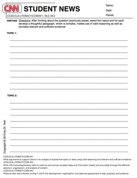 CNN Student News Daily Worksheet by Lessons by Dr York  TpT