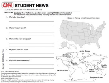 Preview of CNN Student News Daily Worksheet - Google Class Ready