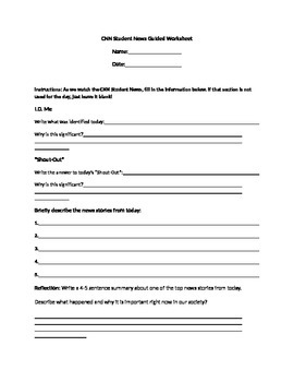CNN Student News Guided Worksheet by Lindsey Sauls | TpT