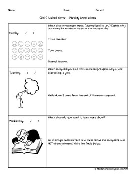 Preview of CNN Student News Worksheet - (CNN10) Weekly graphic organizer