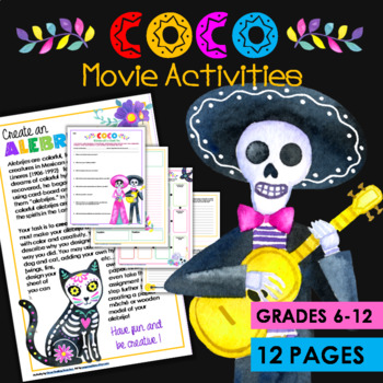 Preview of COCO MOVIE GUIDE! Halloween + Dia De Los Muertos Fun for Grades 6-12!