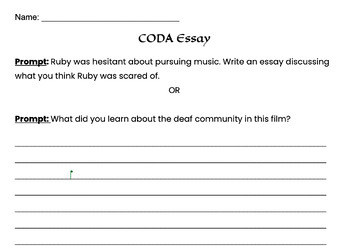 Preview of CODA Essay Prep + CODA Essay - Disability Awareness High School SPED