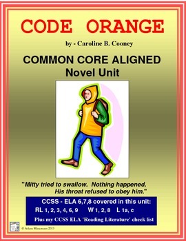 Preview of CODE ORANGE by Caroline Cooney, Novel Study CCSS Aligned