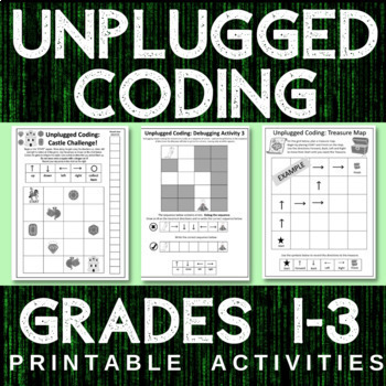 Preview of CODING Unplugged Worksheets CODING Grade 1 -3 MATH ALGEBRA No Devices