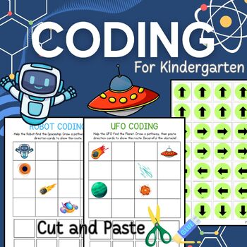 Preview of CODING for Kindergarten, Easy and fun for kids, direction, robot, ufo