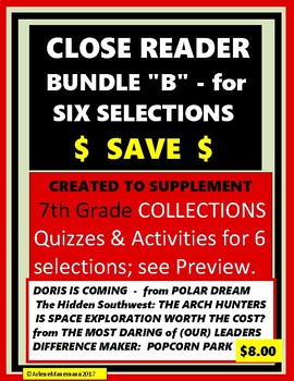 Preview of COLLECTIONS - CLOSE READER Bundle "B" - Quizzes & Activities - 6 Selections