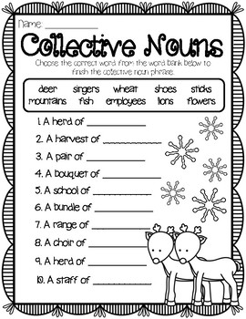 Preview of Christmas Collective Nouns Worksheet